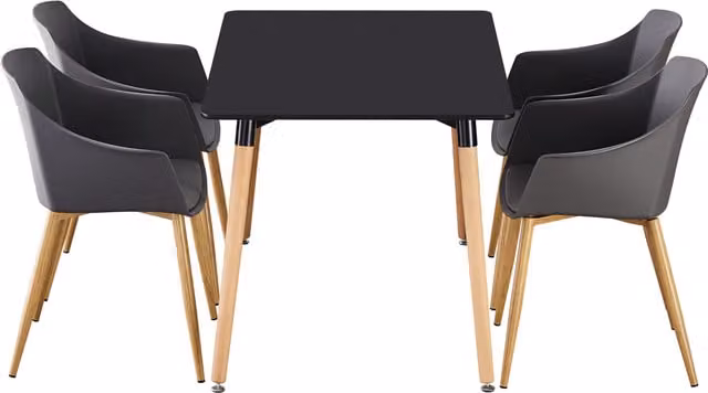 Life Interiors Olivia Halo Mid Century Dining Set with Black Rectangular Table and 4 Grey Chairs, W/D/H: 75 x 75 x 75 cm