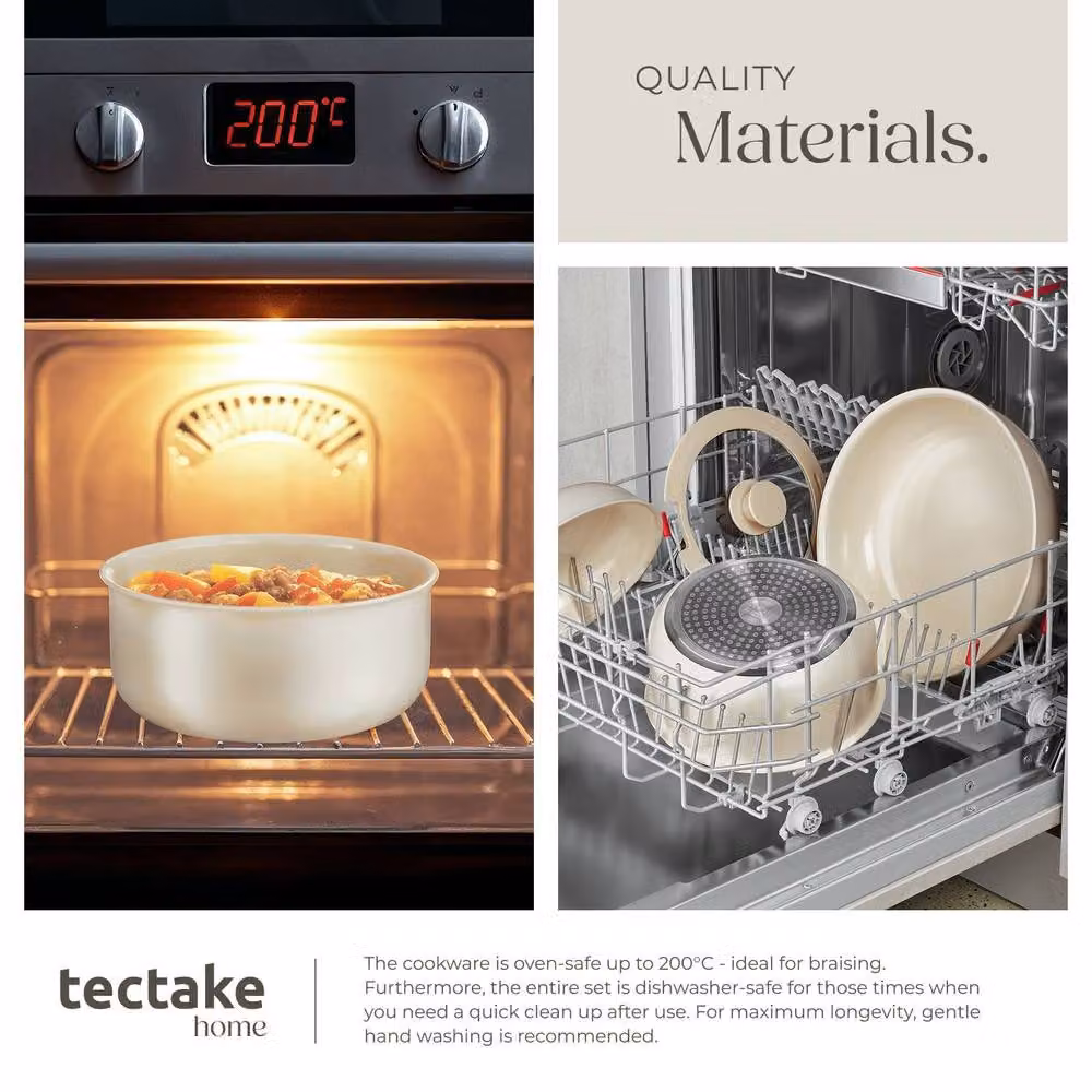 tectake Genoa Pot and Pan Set in White with Ceramic Coating – 5