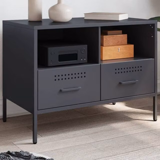 Berkfield Home Industrial TV Cabinet in Anthracite and Black Steel, W/D/H: 68 x 39 x 50.5 cm – 1