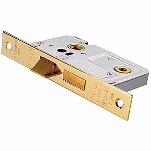 Loops Electro Brassed Locking Bathroom Door Sashlock Latch with Square Forend, 64mm