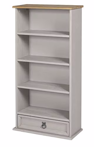 Mercers Furniture Corona 1 Drawer DVD Rack Bookcase in Grey Waxed Antique Pine, H 103 cm x W 52 cm x D 18 cm