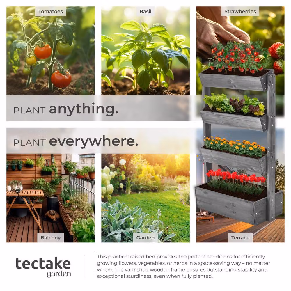 tectake Wooden Raised Bed Planter in Grey, W/D/H: 140 x 45 x 45 cm – 5