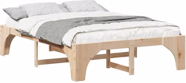 Berkfield Home Scandinavian Style Solid Pine Floor Bed Frame with Storage in Brown and Natural, W: 140 cm, D: 200 cm