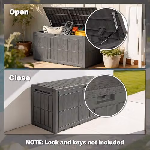 Outsunny 440L Waterproof Resin Garden Storage Box with Lockable Lid in Grey or Brown, W/D/H: 150 x 65 x 62 cm – 6