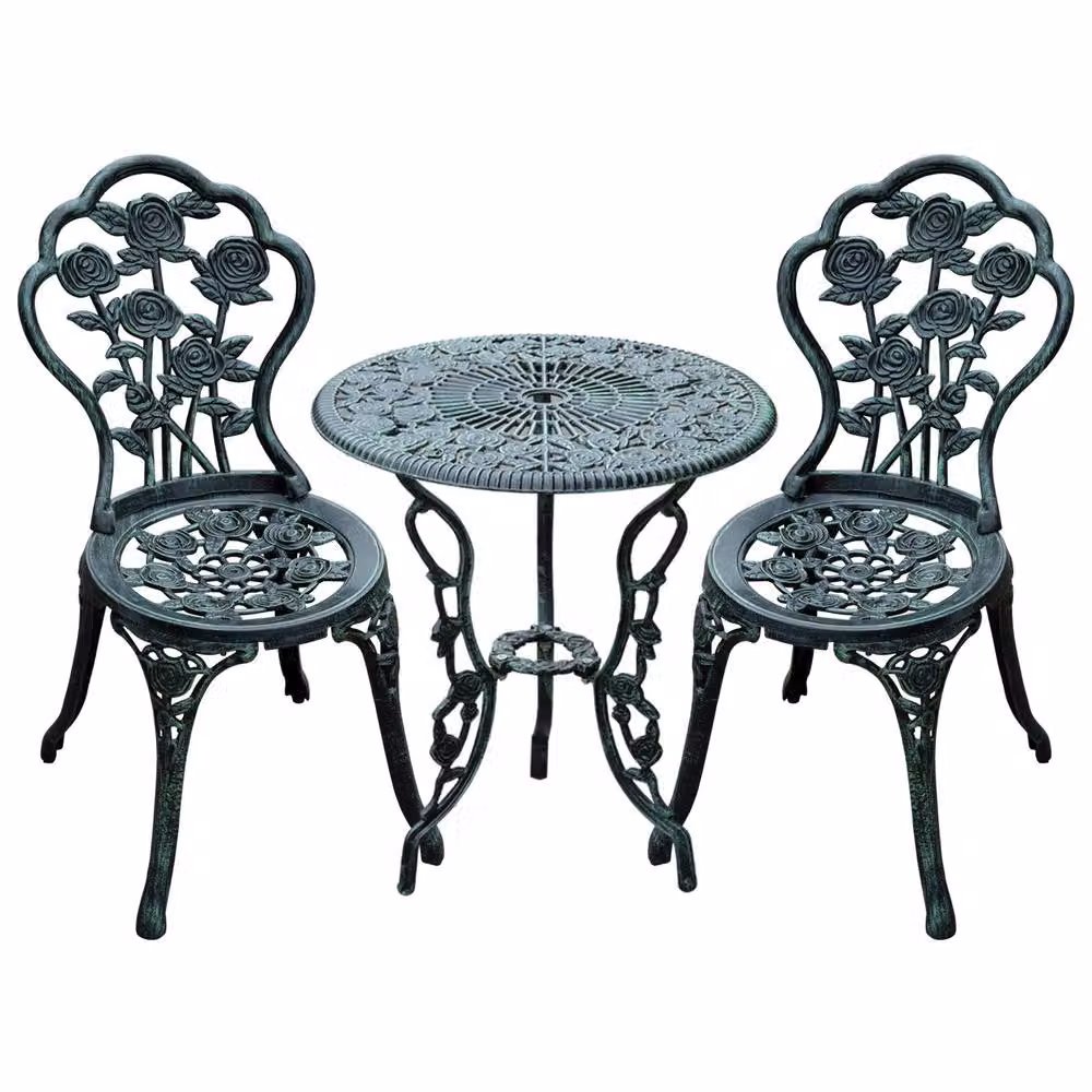 STILVORA 3-Piece Bistro Set with Aluminium Structure in Antique Green – 3