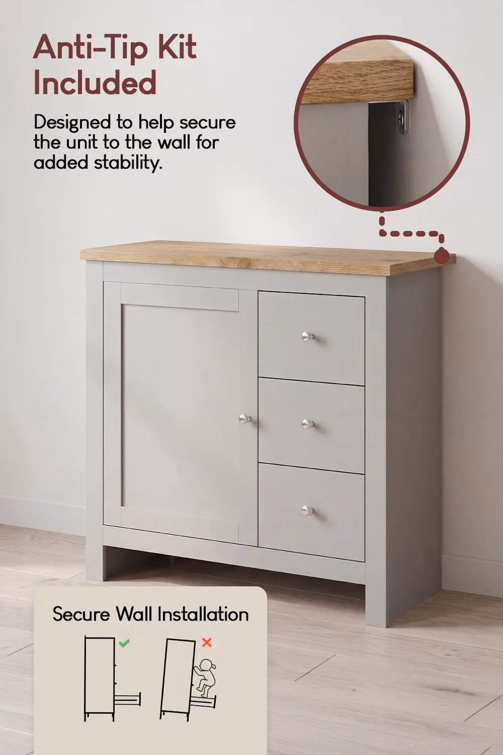 Vida Designs Arlington 3 Drawer 1 Door Sideboard in Grey – 3