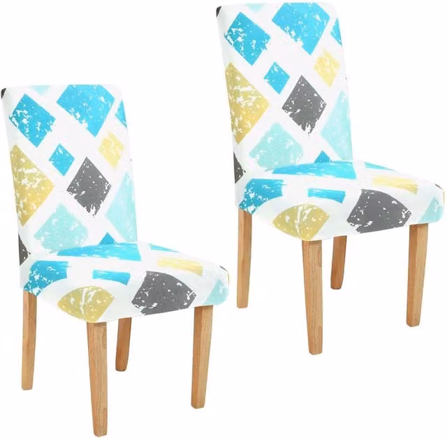 Roseley Pattern 7 / 2 Stretch Dining Chair Covers in Blue and Multicolour, Pack of 2