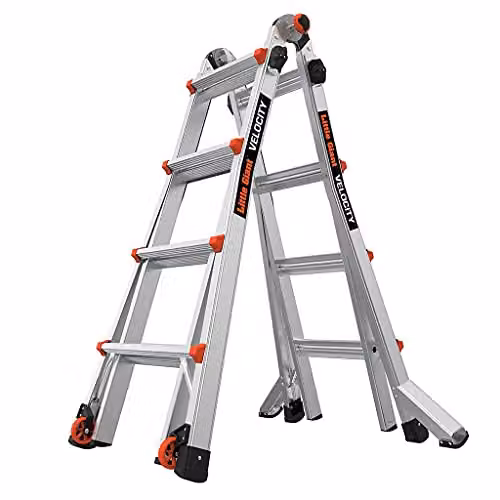 Little Giant Velocity Series 2 Multi-purpose 4 Rung Aluminium Ladder in Silver with Rollable Wheels – 1