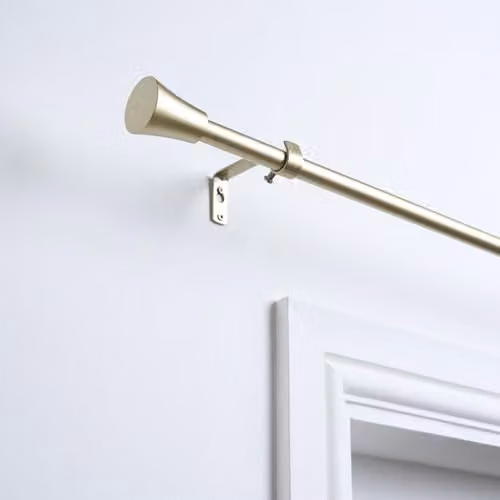 OHS Extendable Trumpet Metal Curtain Pole with Finials and Brackets, Gold