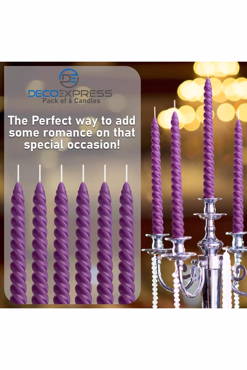 Deco Express Purple Twisted Candles, Pack of 6 – 3