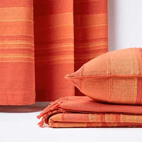 Homescapes Morocco Striped Cotton Cushion Cover, Orange Terracotta Rust, W/D/H: 60.96 x 60.96 x 60.96 cm – 3