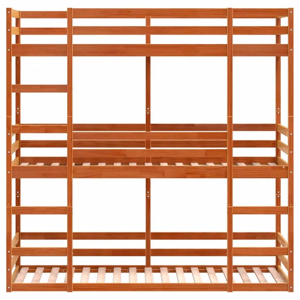 Berkfield Home Triple Bunk Bed in Wax Brown Solid Pine Wood, W/D/H: 90 x 200 cm – 3