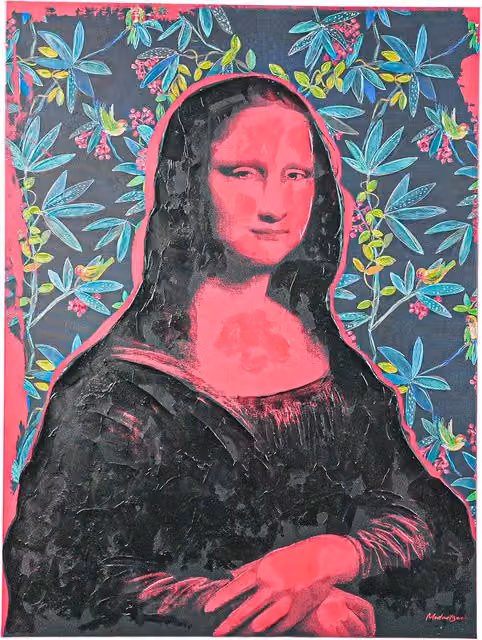 Modartzee Bright Mona Lisa Botanical Canvas Painting in Pink