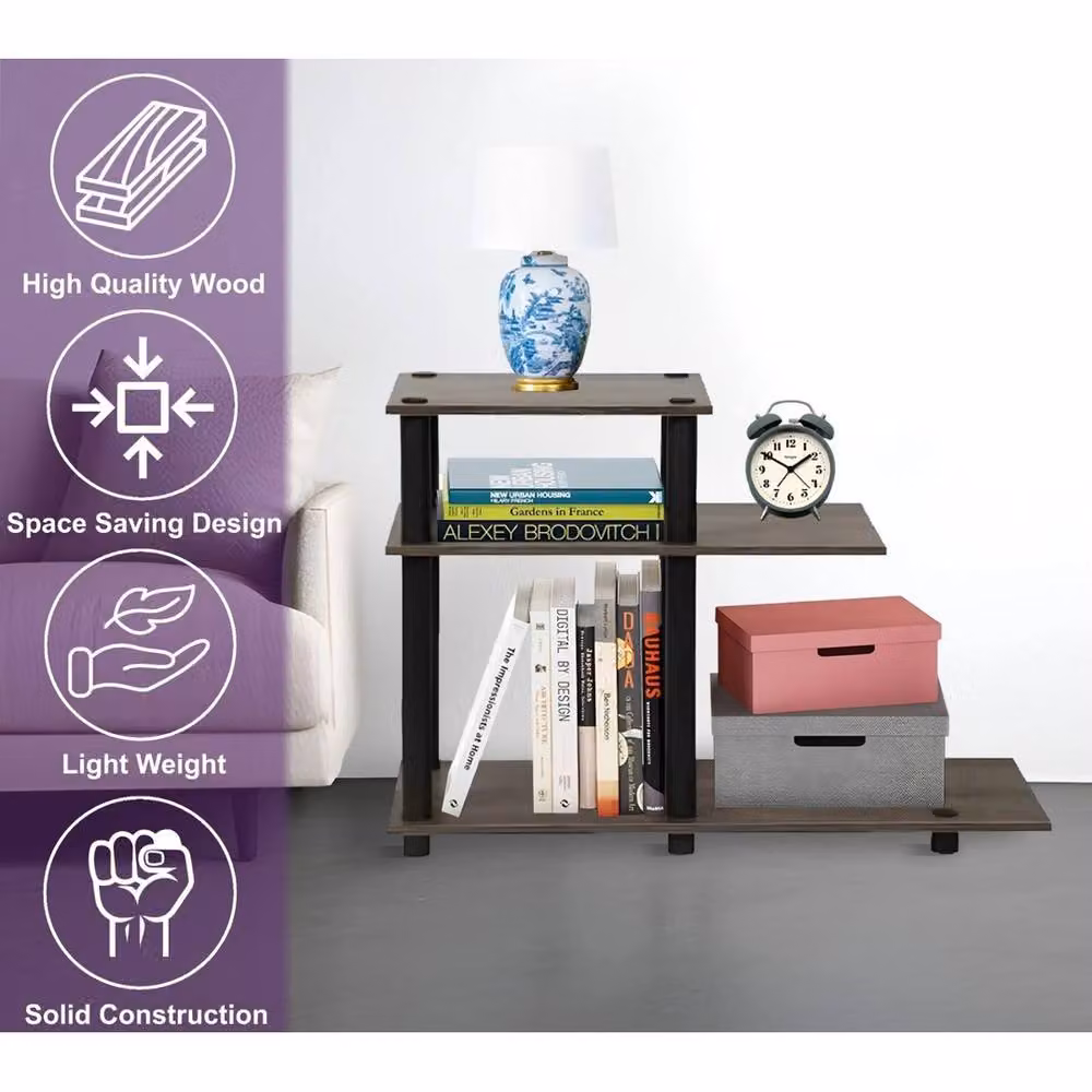 EONLION Modern Grey Wood Side Table with Shelves – 3