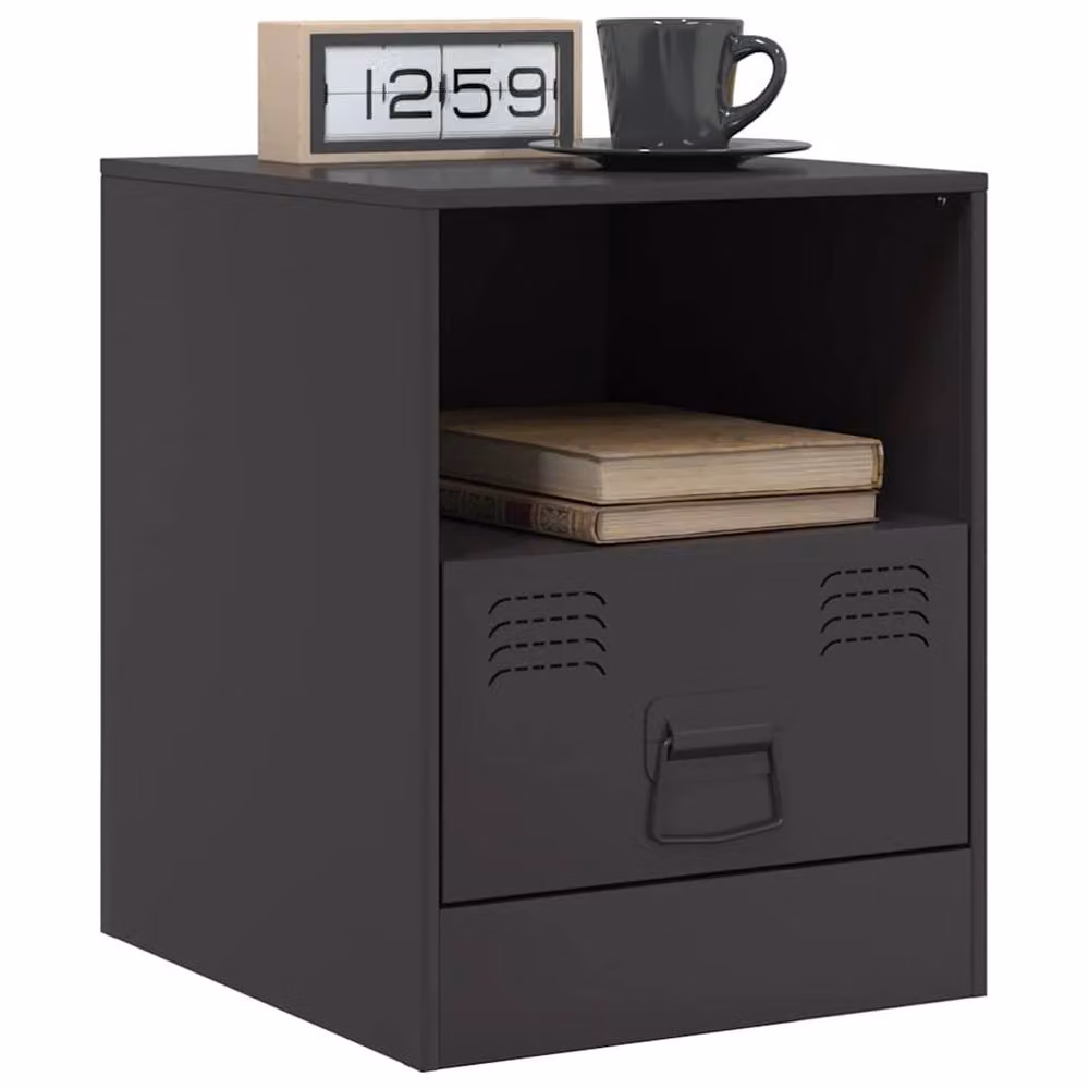 Berkfield Home Set of 2 Black Metal Bedside Cabinets, W/D/H: 34.5 x 39 x 44 cm – 2