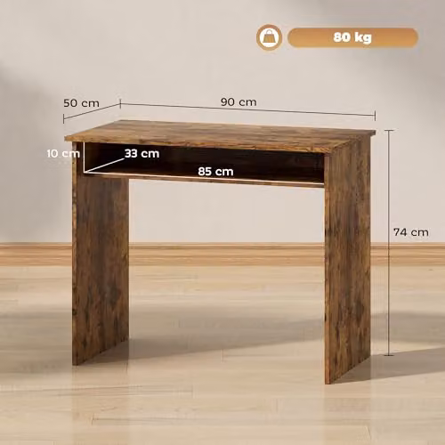 HOMCOM Modern Computer Desk for Home Office, Brown, W: 90 cm, D: 50 cm, H: 74 cm – 3