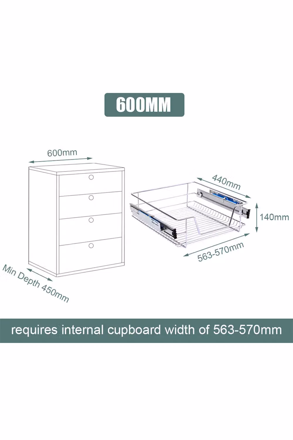 Living and Home 2-Piece Silver Metal Kitchen Cabinet Pull Out Shelf and Pantry Storage Basket Drawer Organisers – 3