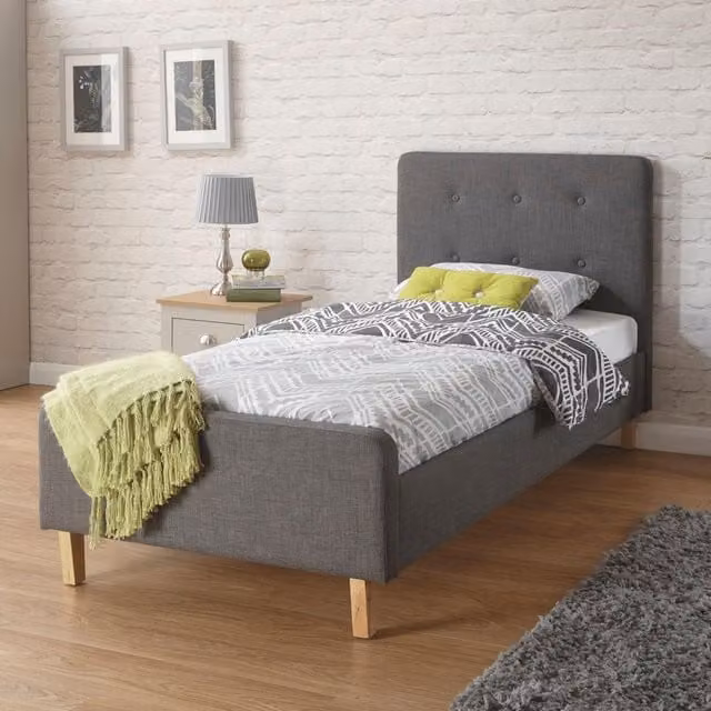 Home Source Ashbourne Single Padded Fabric Upholstered Bed Headboard in Grey