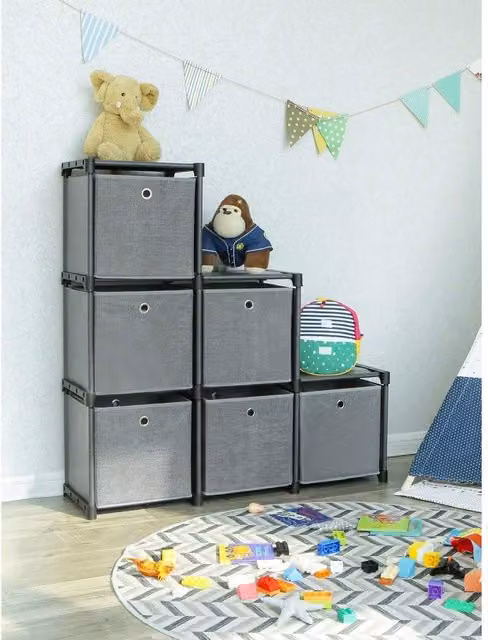 SONGMICS Ladder Shoe Rack Storage Unit in Black and Grey with 6 Cubes