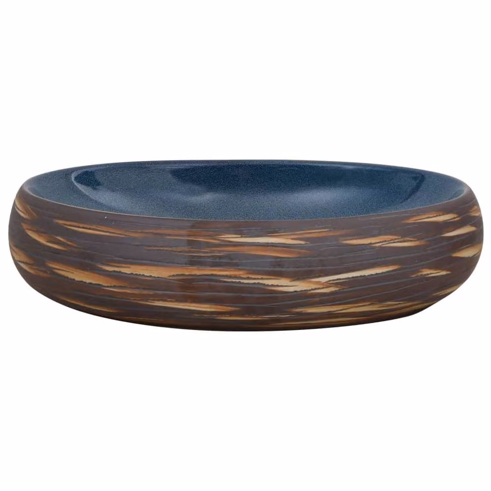 Berkfield Home Oval Ceramic Countertop Basin in Brown and Blue, W/D/H: 59 x 40 x 15 cm – 3