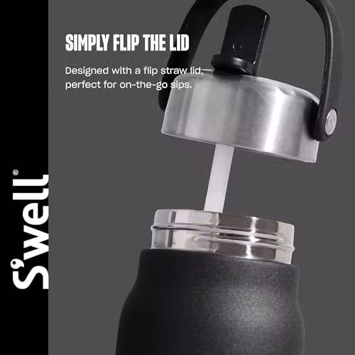 S'well Recycled Stainless Steel Explorer Bottle with Straw Lid, 700ml, Black – 3