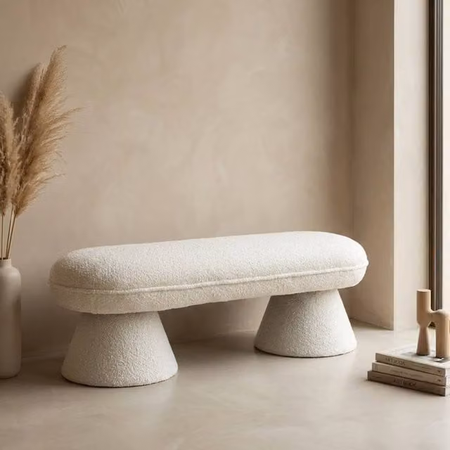Garden Greatness Edouard Boucle Natural Loop Bench in Beige, W/D/H: 117 x 42 x 37.5 cm