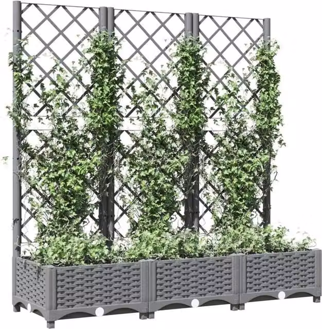 Berkfield Home Garden Planter with Trellis in Light Grey, W/D/H: 120 x 40 x 121.5 cm