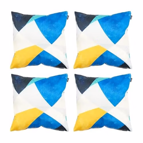 icon Set of 4 Indoor and Outdoor Waterproof Abstract Leaf Cushions in Blue and Yellow, W/D/H: 43 x 43 x 43 cm – 1