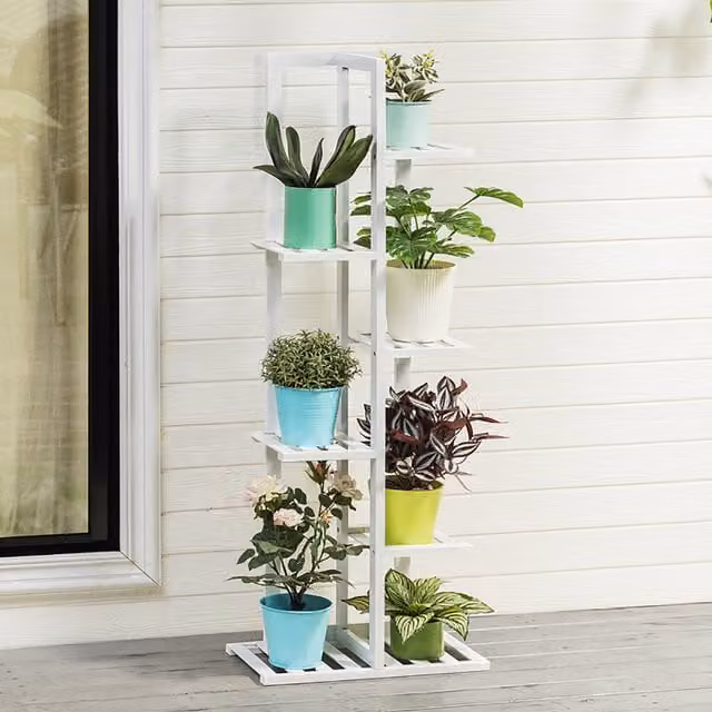 Livingandhome 6-Tier Minimalist White Wooden Plant Stand for Indoor and Outdoor Use