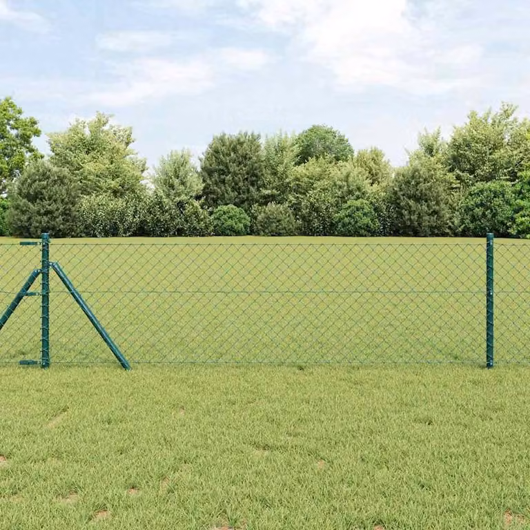 Berkfield Home Green PVC Coated Galvanised Steel Round Chain Link Fence