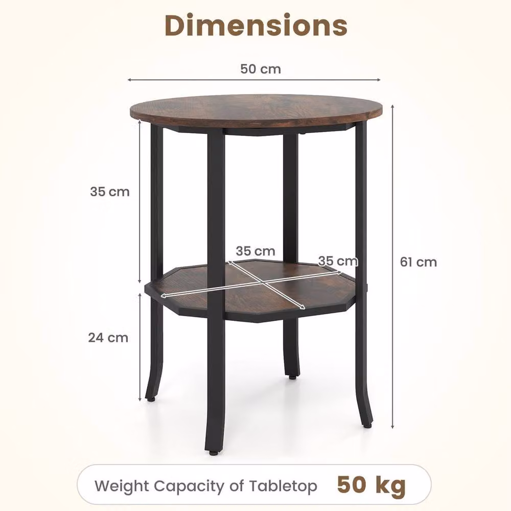 Kelvenix Round 2-Tier Side Table in Brown – 2