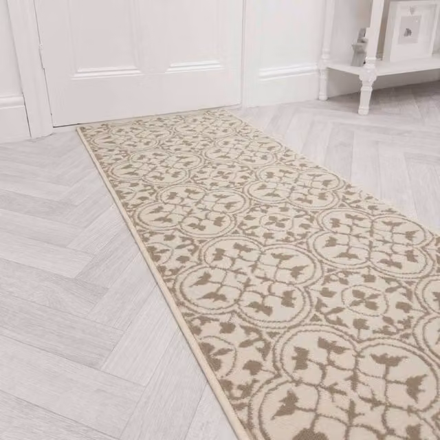 runrug Mosaic Hallway Carpet Runner Rug in Light Beige, W: 60 cm, L: 240 cm
