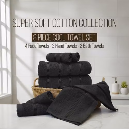 Smart Living 8 Piece Luxury Cotton Towel Set in Black – 4