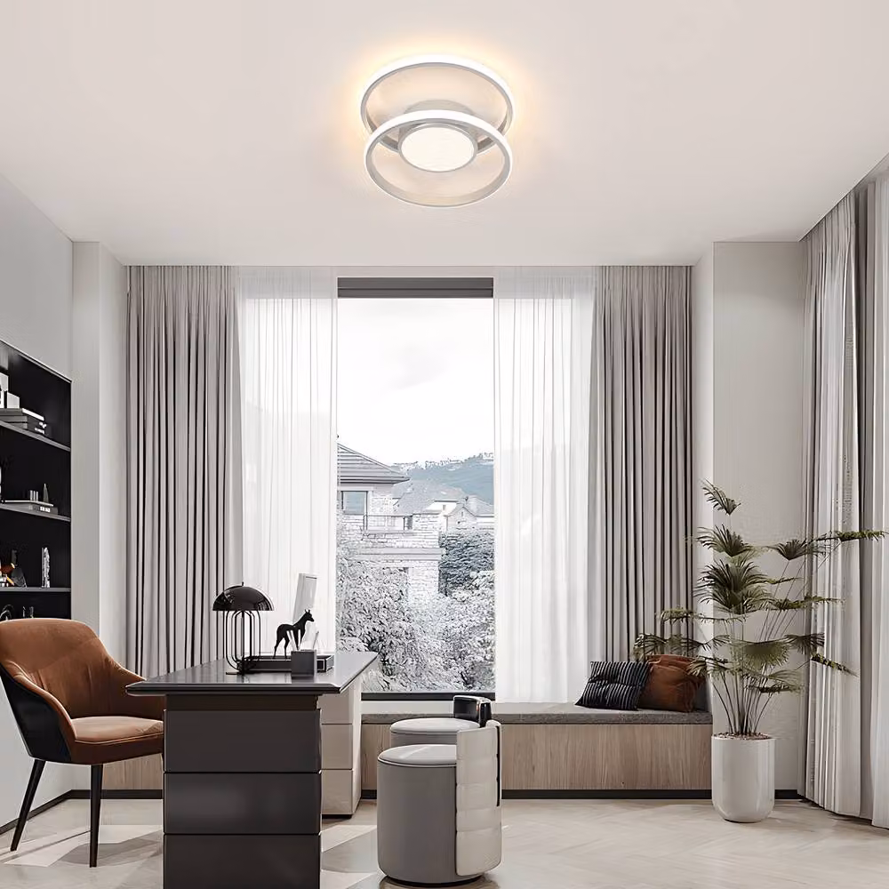 Pheashine Dual Ring LED Ceiling Light, 40W Dimmable with Remote Control, Silver – 2