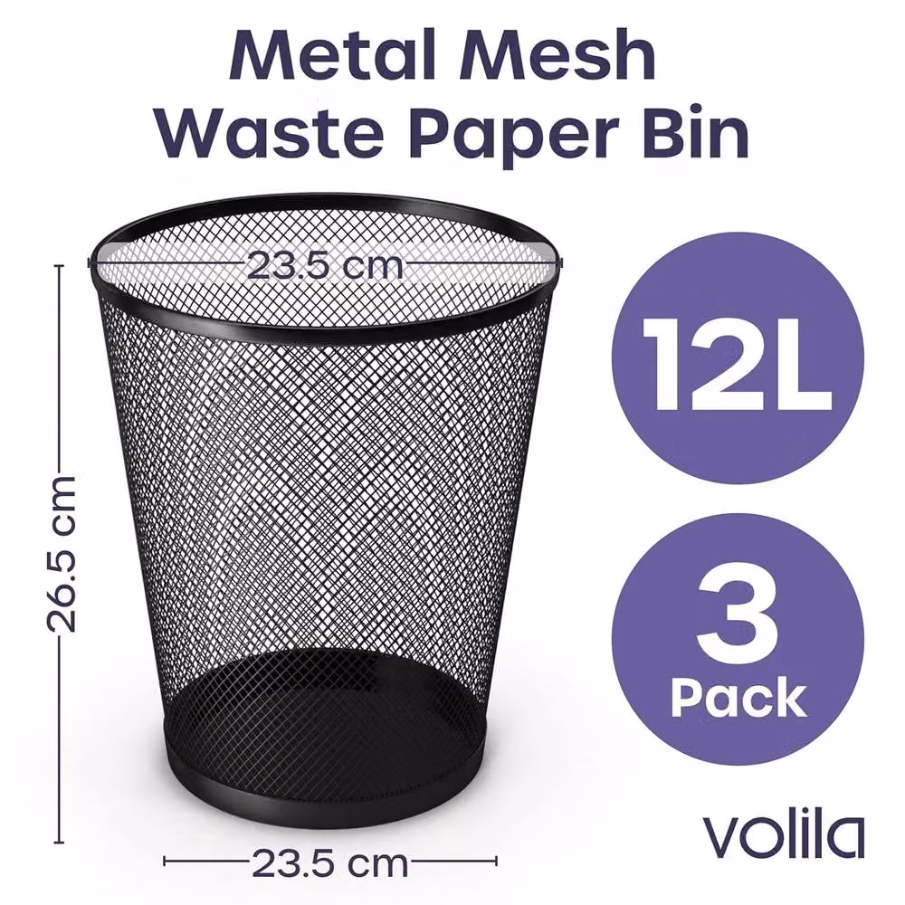 Volila 3 Pack Metal Bins, 12L, Black – 2