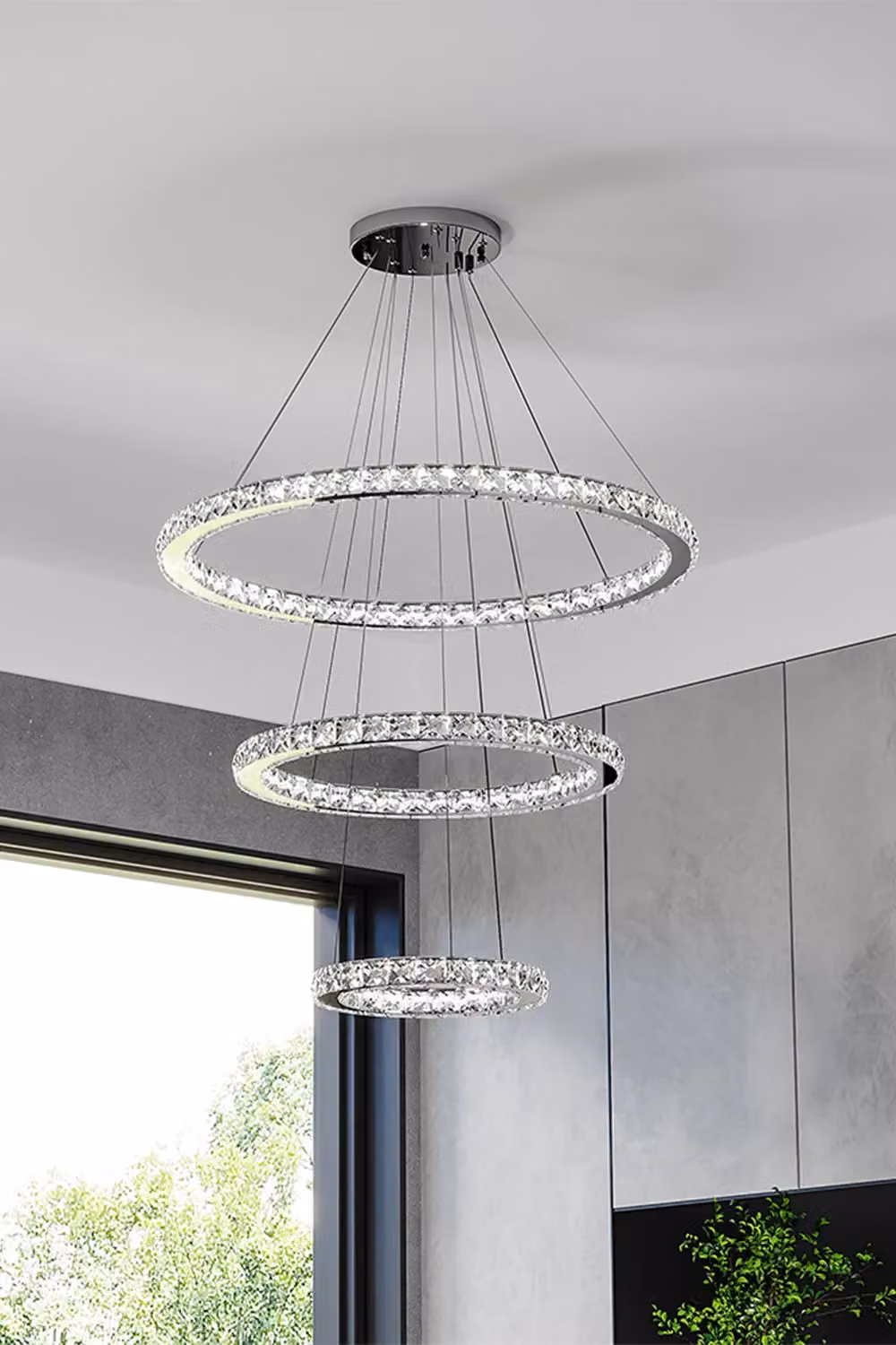 Living and Home Modern 3-Tier Adjustable Crystal LED Pendant Light in Chrome and Multicolour – 2