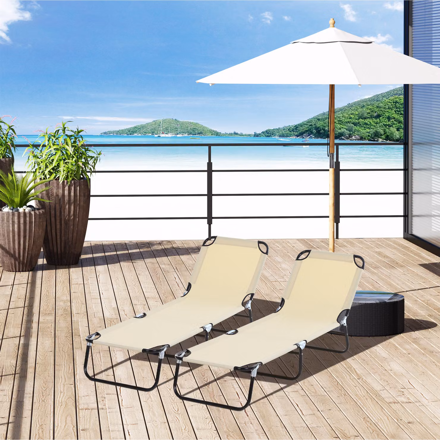 Outsunny Reclining Lounger with 5-Position Backrest in Beige – 2
