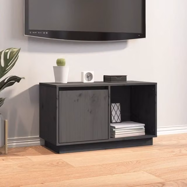 Berkfield Home Grey Rustic Solid Wood Pine TV Cabinet W/D/H: 74 x 35 x 44 cm – 1