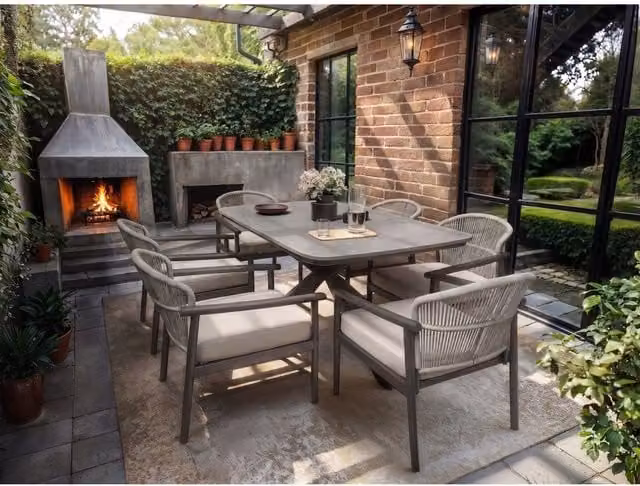 Solace+Co Eliza Modern Outdoor Dining Table and 6 Chairs Set in Grey and Brown – 1