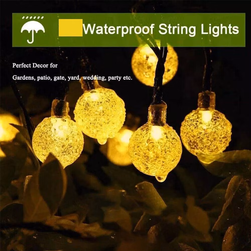 FLAVORA 50 LED Solar Warm White Globe String Lights with Transparent Glass Balls – 2
