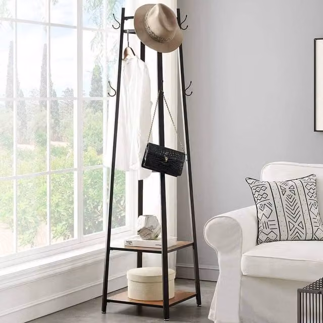 ERGOVEXA Revolving Shape Coat Stand with Three Shelves in Black