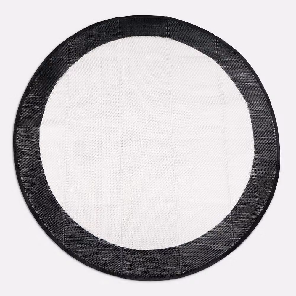 OHS Contrast Border Round Outdoor Garden Rug, Black and Multicolour, Diameter: 170 cm – 8