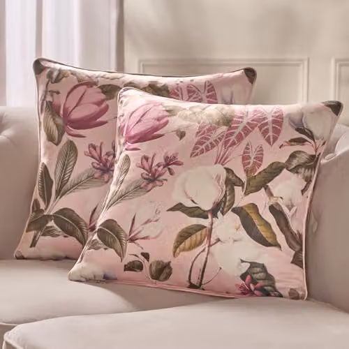 OHS 2 Pack Floral Matte Velvet Cushion Covers in Pink, W/D/H: 45 x 45 x 45 cm
