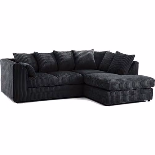 Bliss Furniture Grey Jumbo Cord 4-Seater Right Hand Corner L-Shaped Sofa with Scatter Cushions