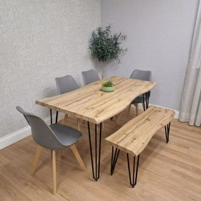 Kosy Koala Modern Dining Set with Rectangular Table, 4 Grey Chairs and Stone Grey Wooden Bench, Brown