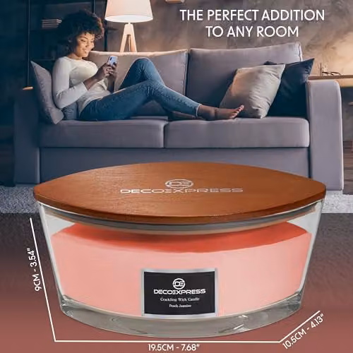 Deco Express Peach Jasmine Scented Woodwick Candle in Orange and Pink – 5