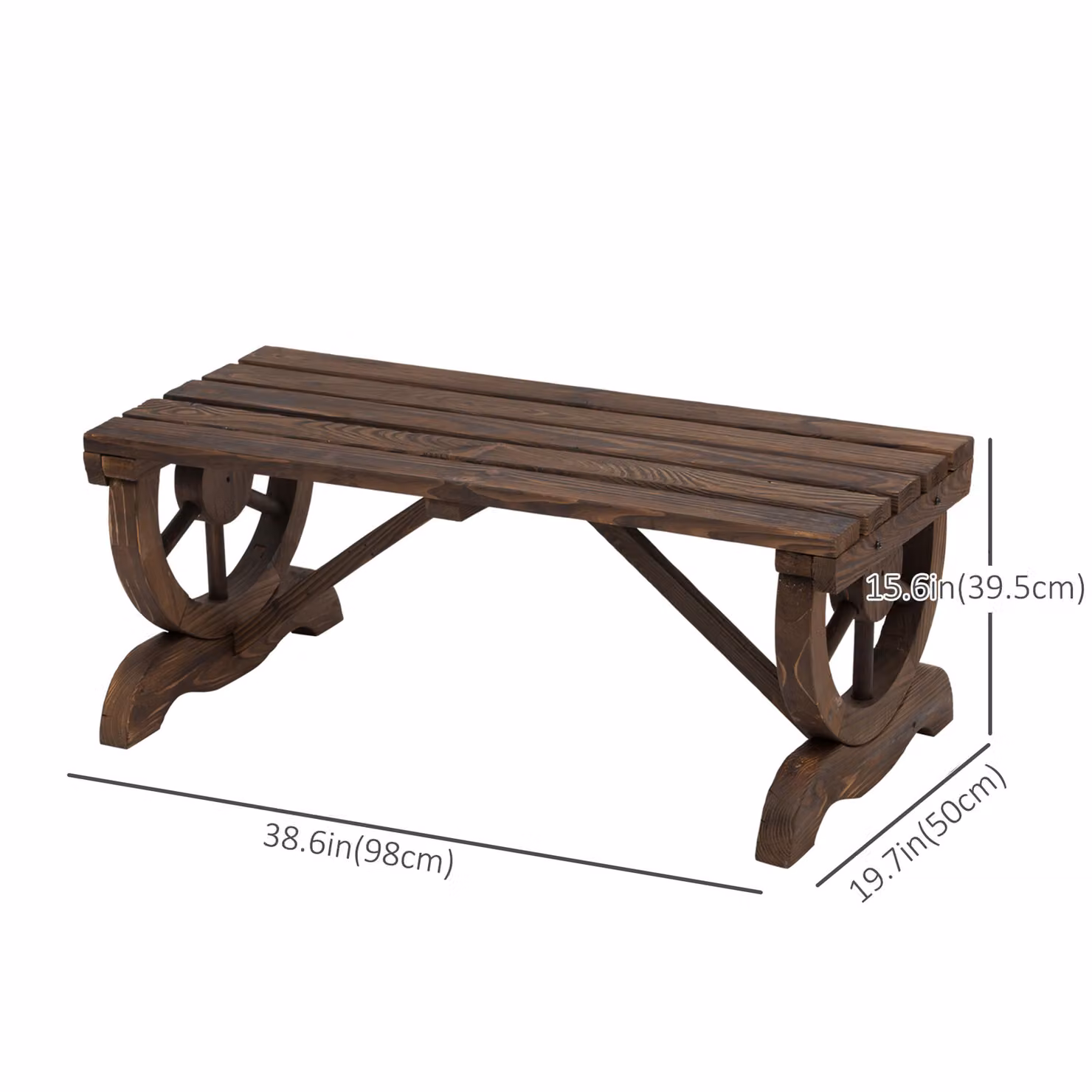 Outsunny Rustic Brown Wooden 2-Person Garden Bench with Wheel-Shaped Legs – 3