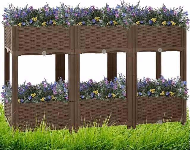 Nordara 2 Tier 6 Planter Raised Garden Bed in Brown, W/D/H: 120 x 40 x 83 cm