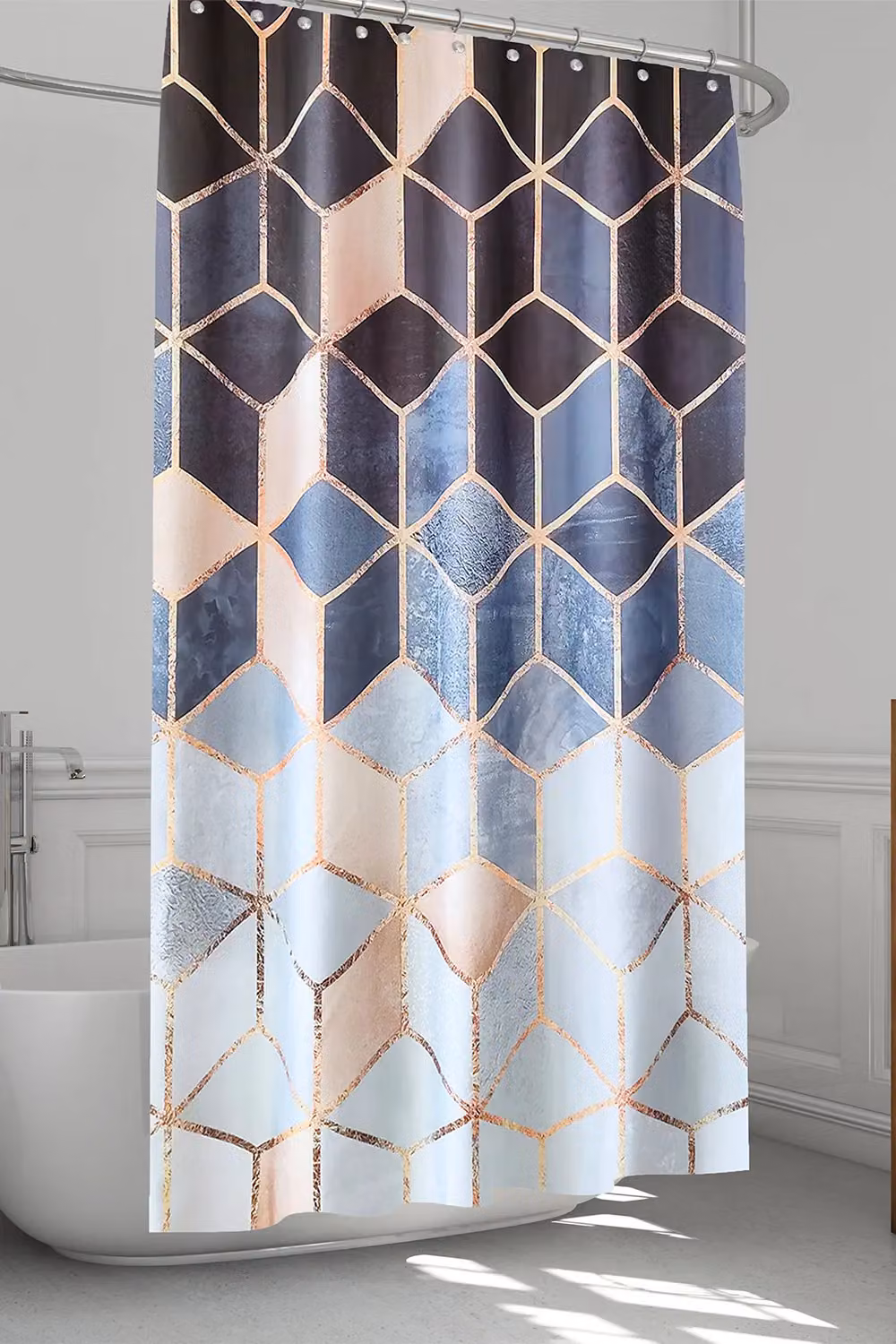 Neel Blue Geometric Waterproof Polyester Shower Curtain in Blue, W/D/H: 180 x 200 cm – 6