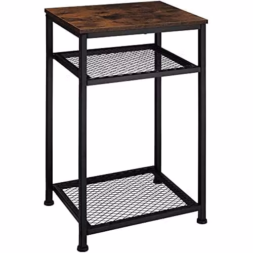 tectake 3-Tier Industrial Side Table with Wood-Look MDF Top and Metal Frame in Brown and Black, W/D/H: 45.5 x 36 x 75.5 cm
